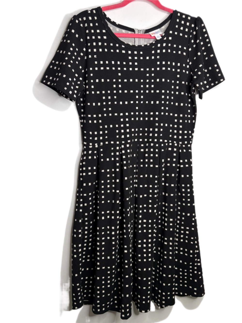 Black & White Square Pattern Short Sleeve Back Zip Dress XL Amelia - Picture 2 of 7